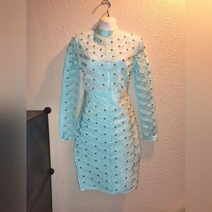 Elegant Blue and Gold Women's Dress